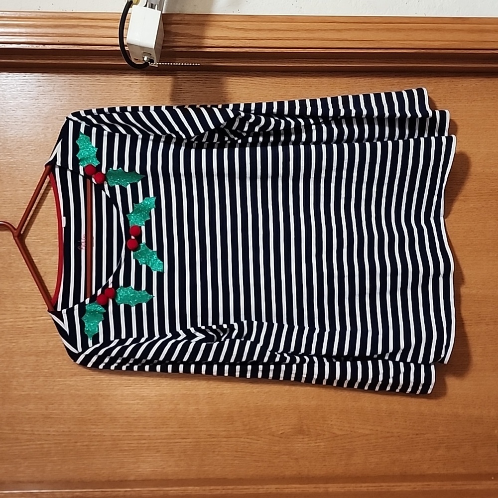 Navy White Stripped Boden Holly Holiday Shirt 20